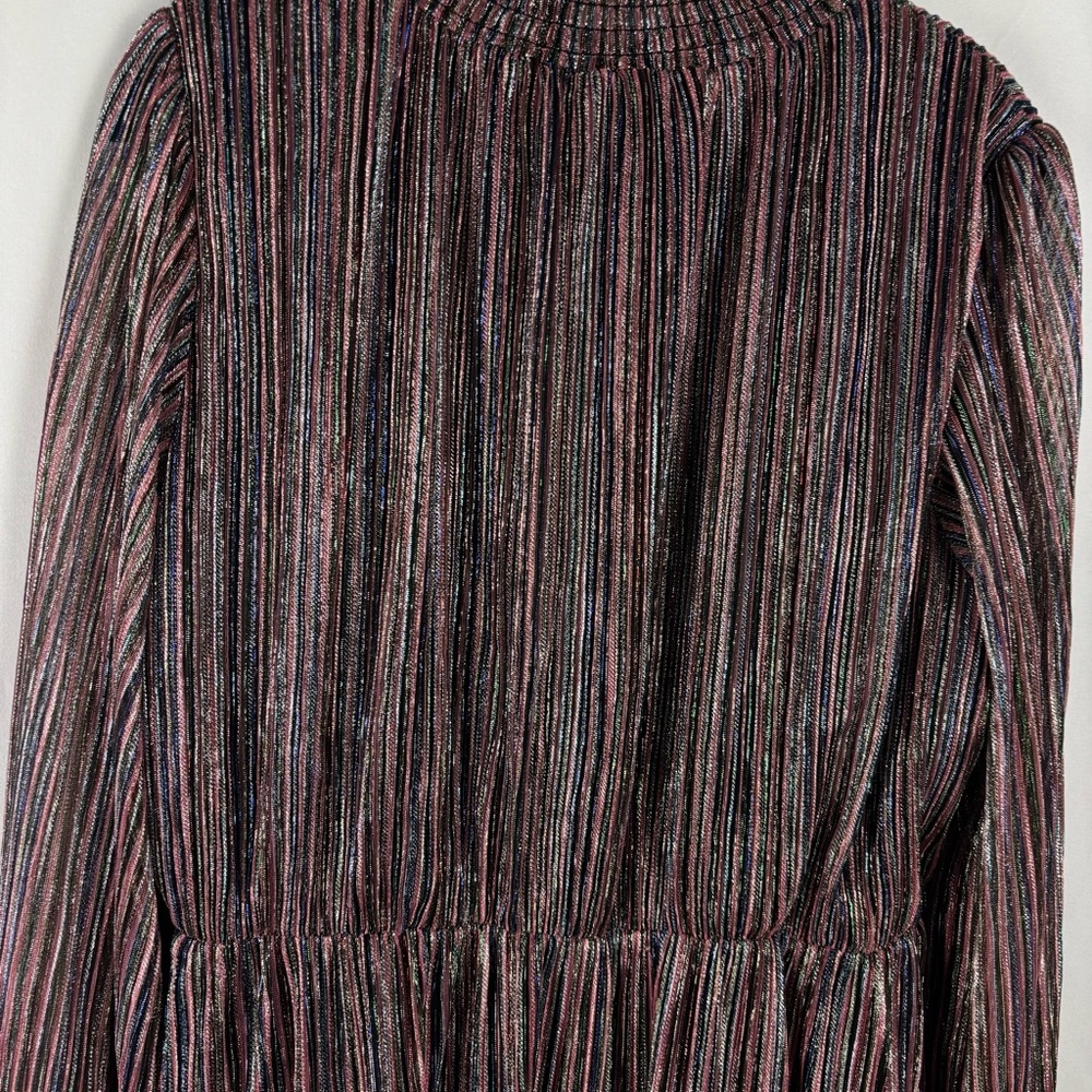NWT O.P.T Women’s Metallic Striped Ruffle Long Sleeve Smock Neck Party Dress, XL - Picture 13 of 15